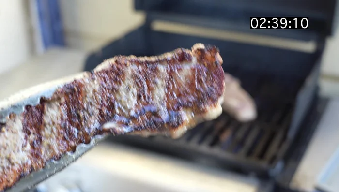 After 2 minutes 30 seconds, rotate steaks 45 degrees to the opposite direction to create a nice sear.