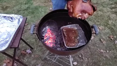 Carve the turkey. (Note: The video suggests watching another video for carving instructions).