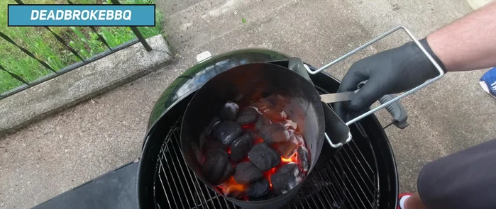 Set up the grill. Dump the charcoal onto one side of the grill, creating a two-zone setup. Place the grill grate on.