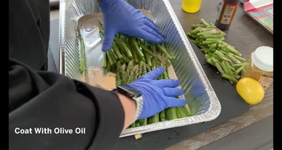 Season the asparagus.