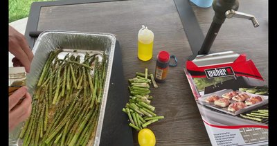 Season the asparagus.