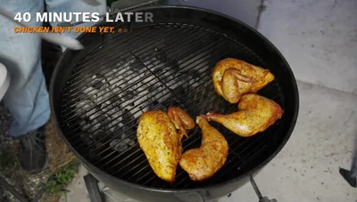 Once breast meat reaches 160°F, move to direct heat for additional color. Dark meat can handle higher temperatures (up to 185°F).