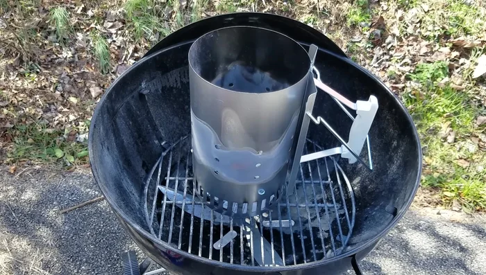 Prepare the charcoal: Fill the charcoal chimney about 3/4 full with charcoal.