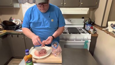 Season chicken thighs with homemade barbecue rub.