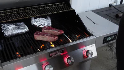 Sear steaks for 2 minutes per side, then flip at a 45-degree angle for cross-hatch marks.