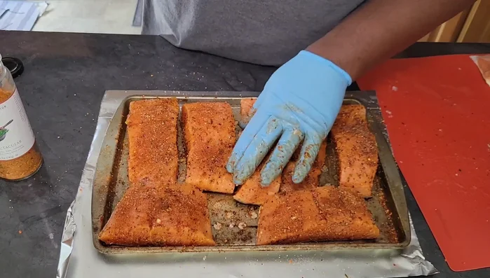 Let it rest: Allow the seasoned salmon to sit for 10-15 minutes.