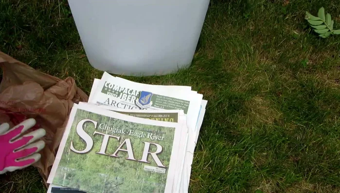 Add a few egg cartons to the top of the newspaper.