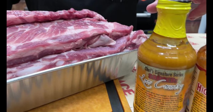 Prepare the ribs: Remove the membrane from the St. Louis style spare ribs.