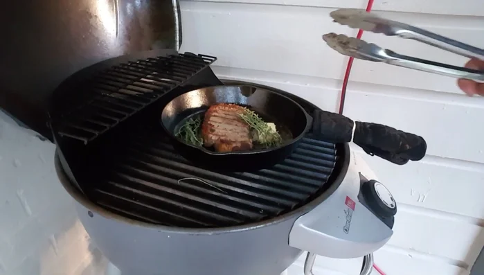 Add butter, fresh thyme, and garlic to the skillet; baste the steak with the melted butter mixture for a couple of minutes.