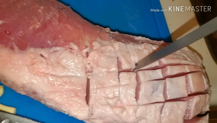 Inject the pork loin with a marinade (optional). Be cautious with salty marinades.