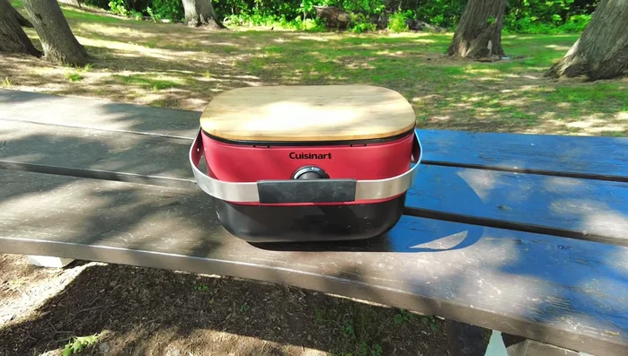 Cuisinart portable grill on picnic table