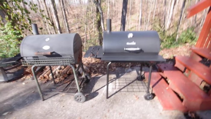 Two similar charcoal grills for comparison.