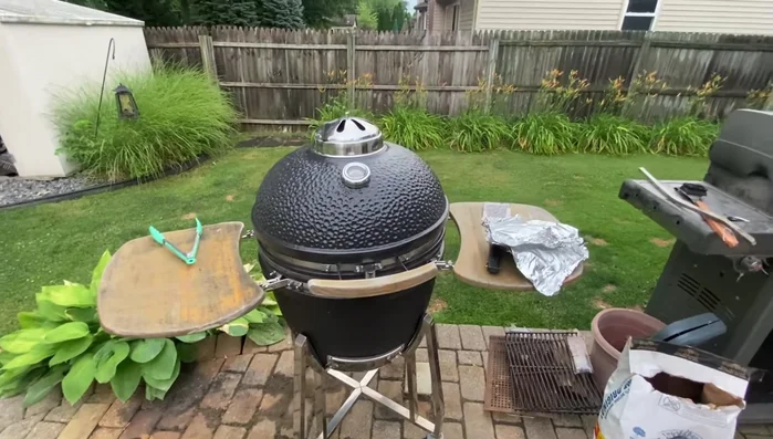 Komodo Kamado grill cooking chicken