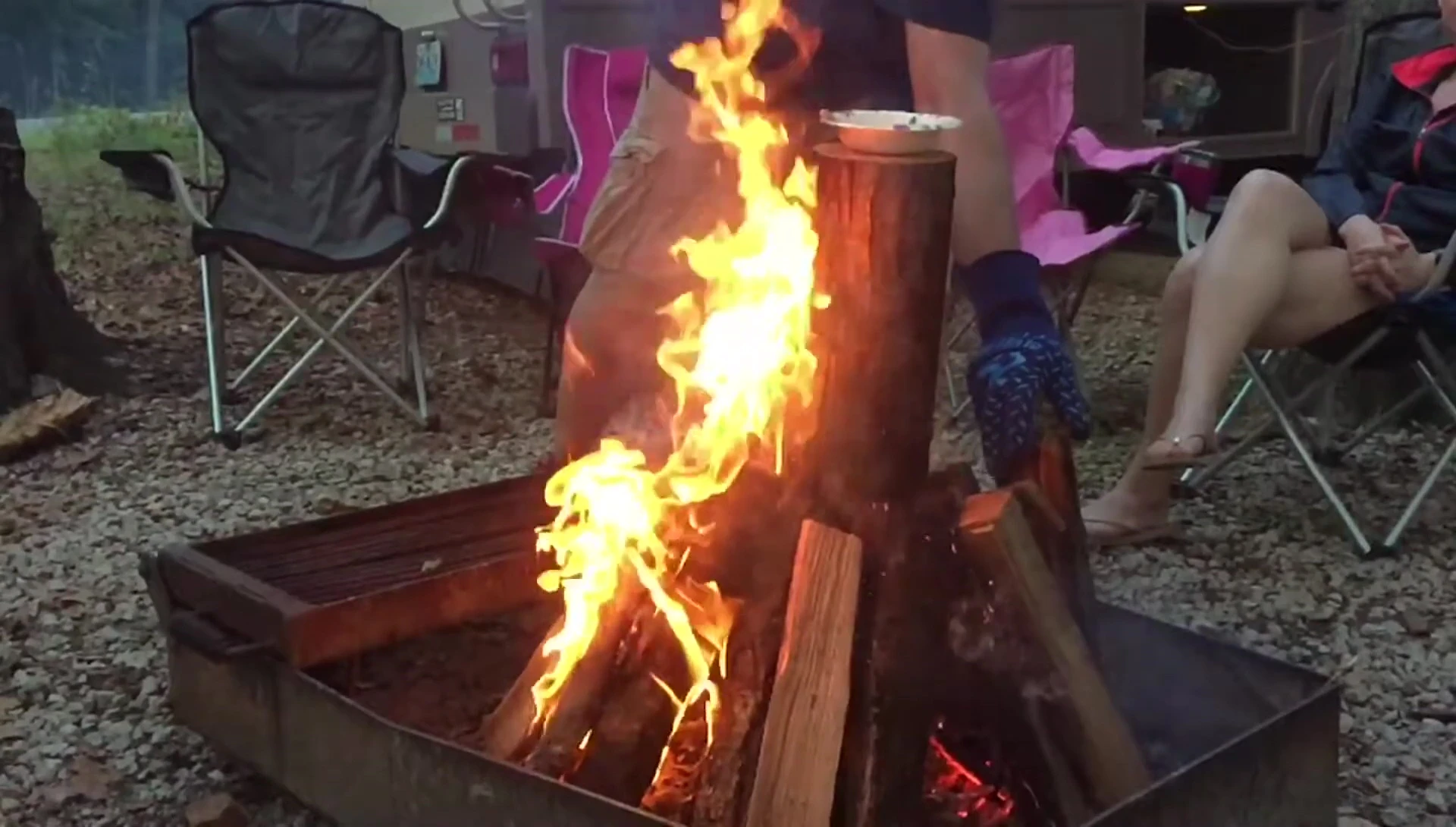 Heat resistant gloves near campfire