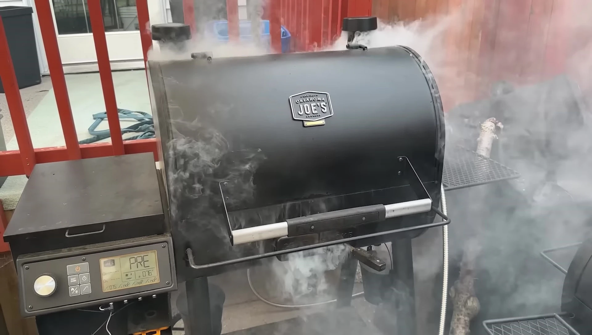 Smoker cooking pork and ribs