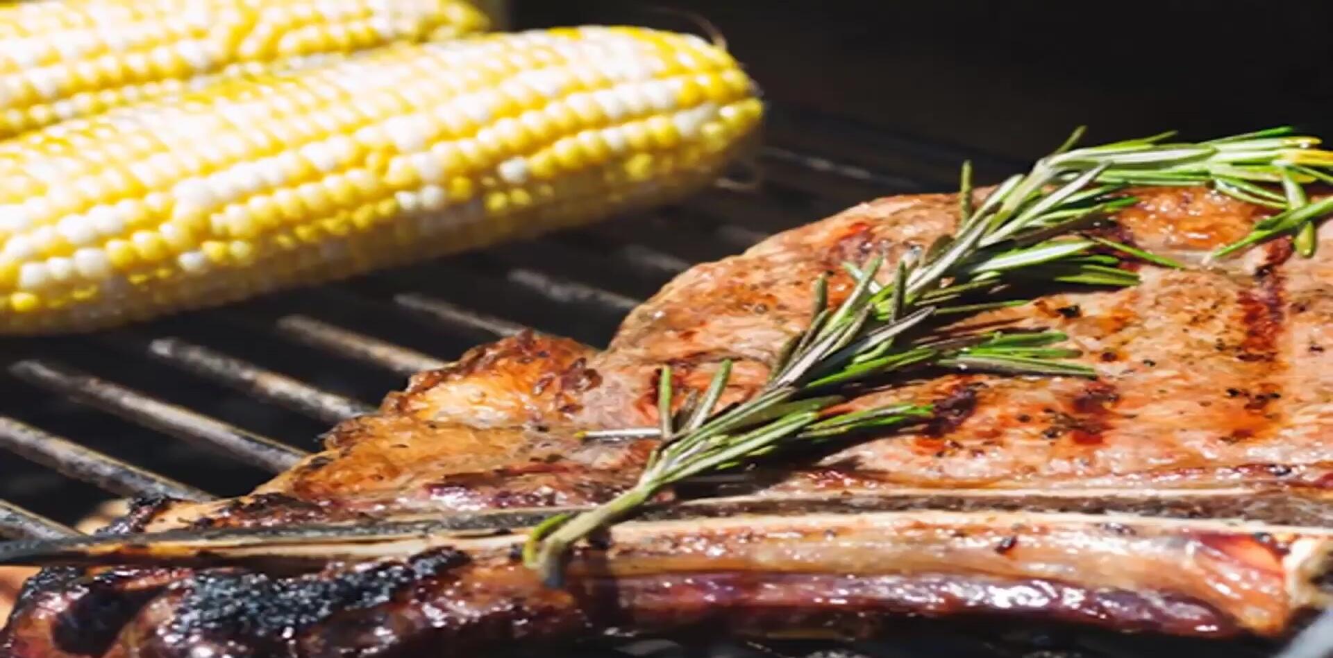 Grilled steak cooked on Duraflame briquettes