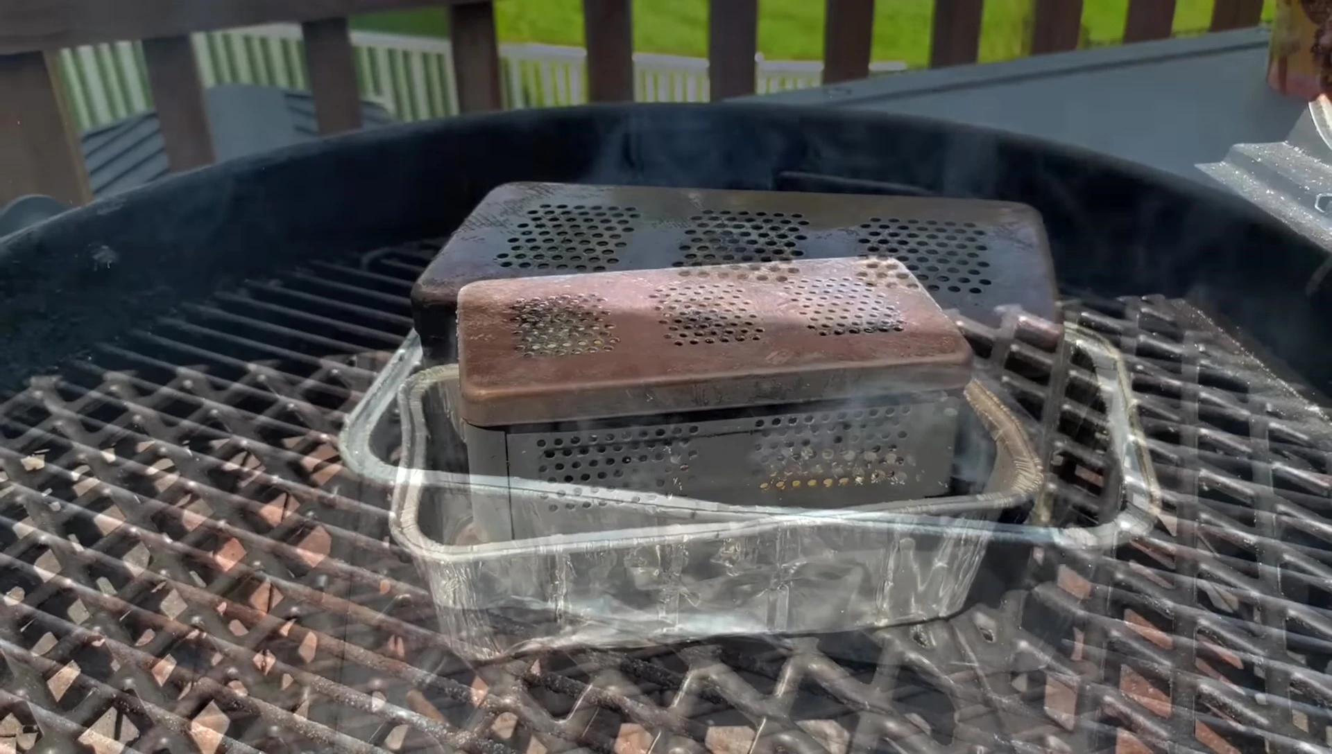 Smoke box on pellet grill, producing smoke