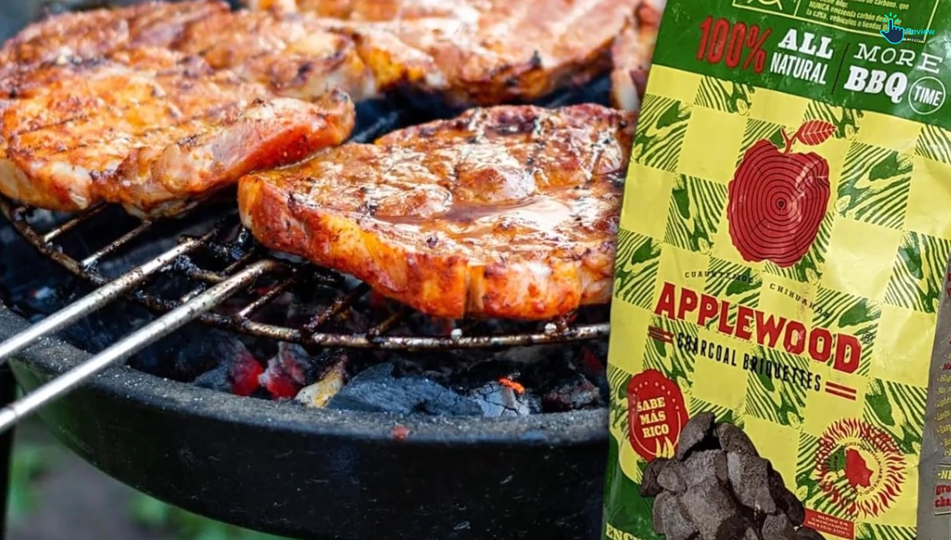 Applewood charcoal briquettes grilling meat