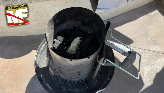 Place a tumbleweed (optional) in the center of the charcoal, about halfway up the chimney. This helps distribute heat to smaller pieces.