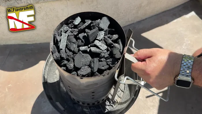 Replace the chimney over the lit fire starters. Wait for the charcoal to heat up and ignite the tumbleweed (approximately 7-12 minutes).