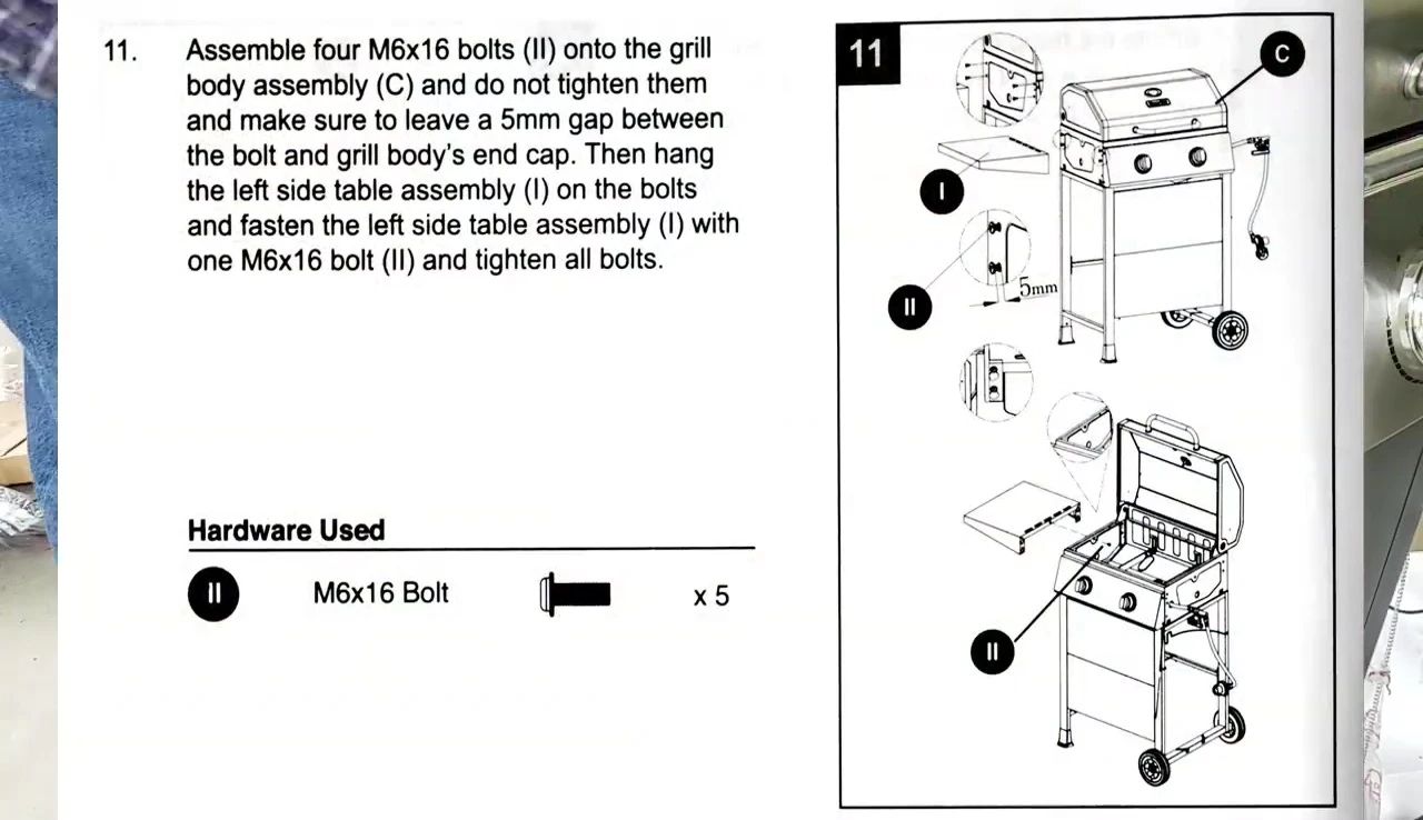 Attaching the left side table.
