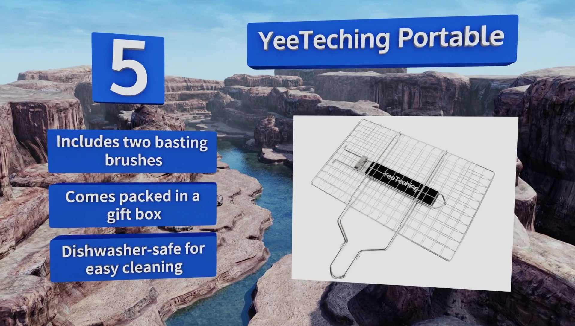 Yeti Catching Portable basket in its gift box, highlighting its dishwasher safe feature.