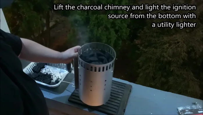 Light the ignition source from the bottom with a utility lighter.