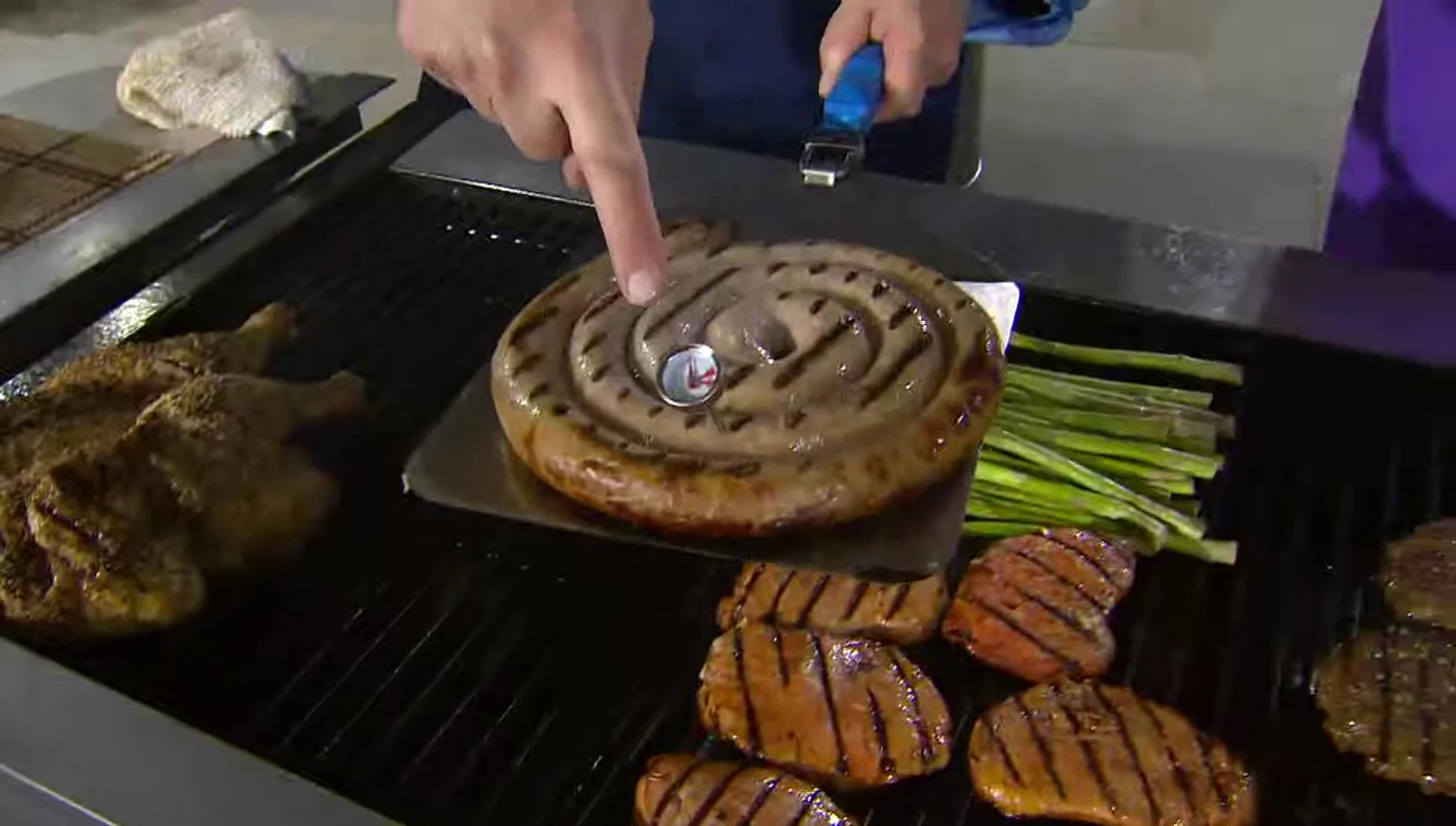 Meat thermometers used to check the temperature of the pork.