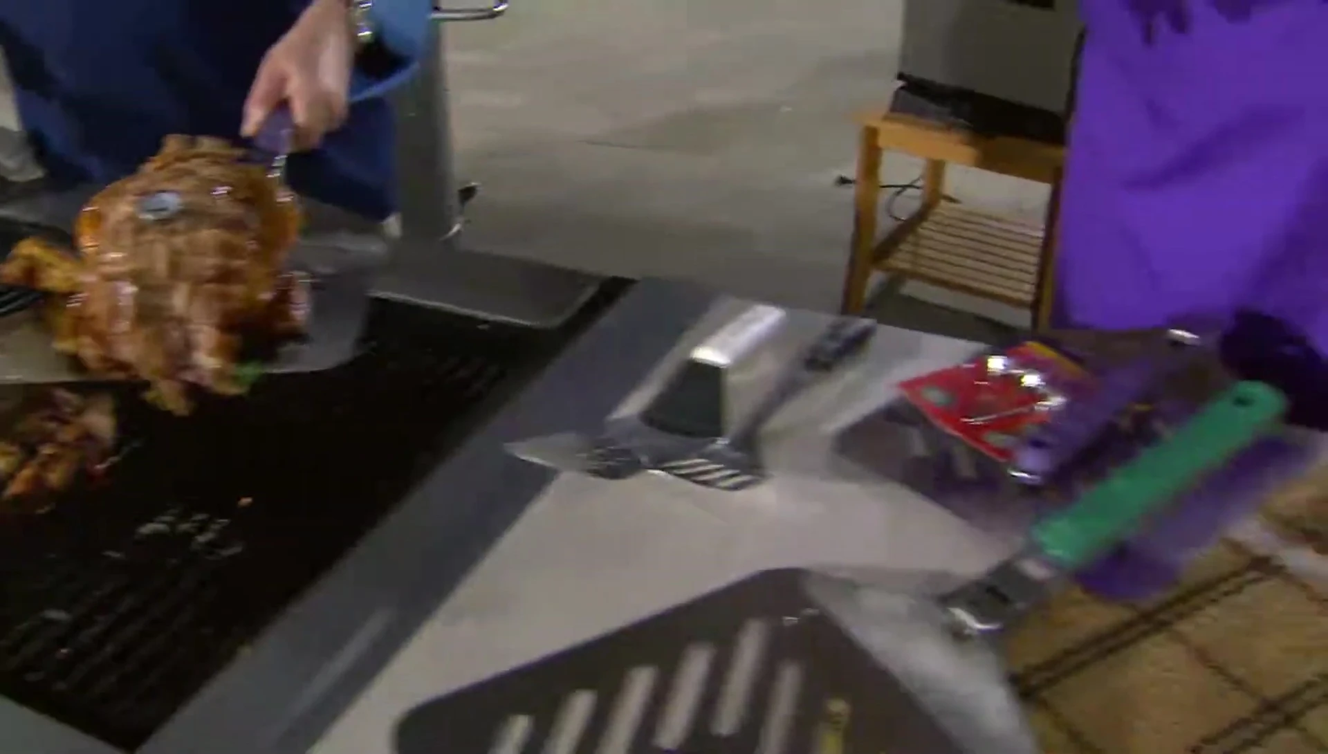 Close up of the purple spatula.