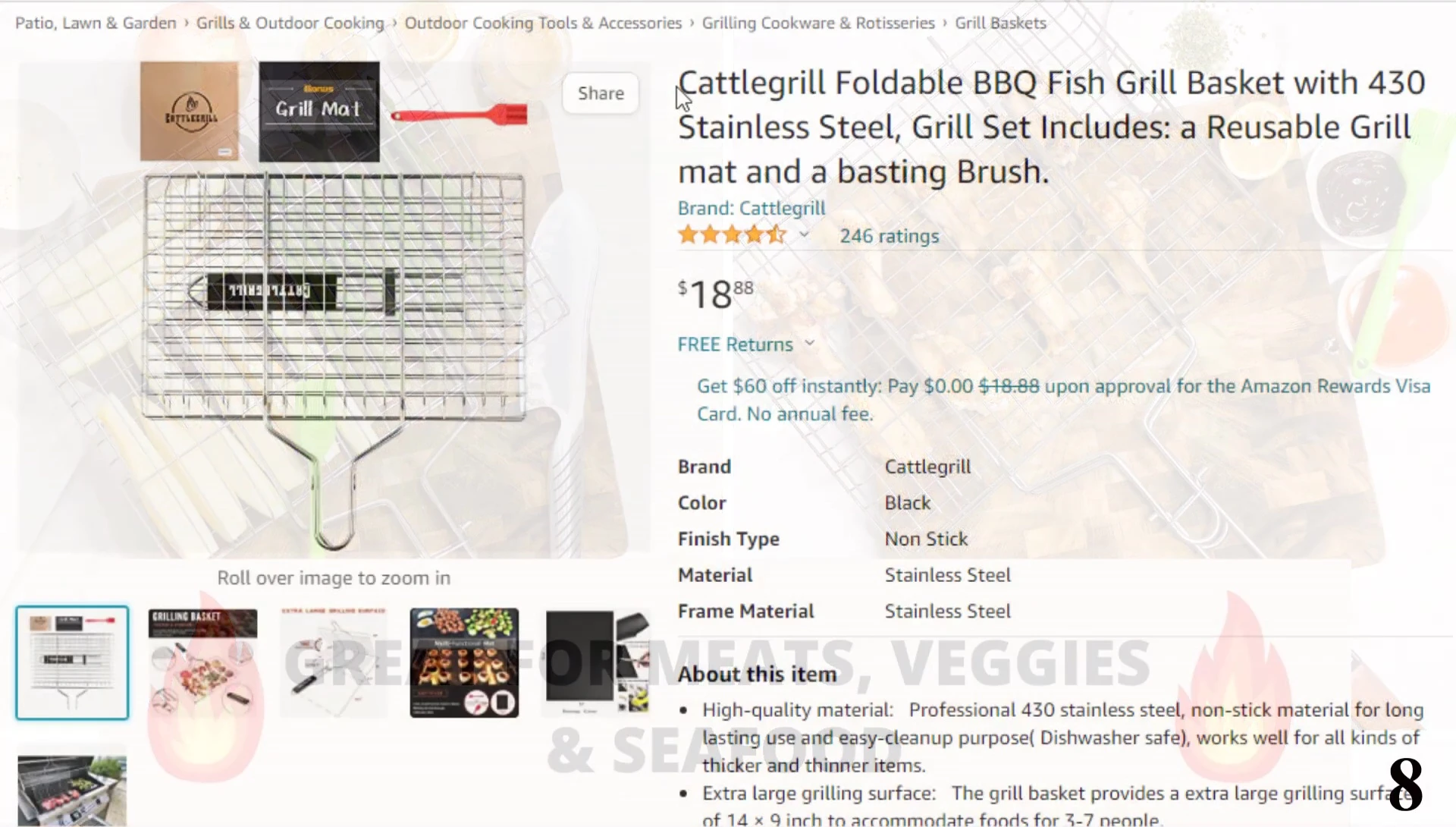Product shot of Fish Grill Basket #8