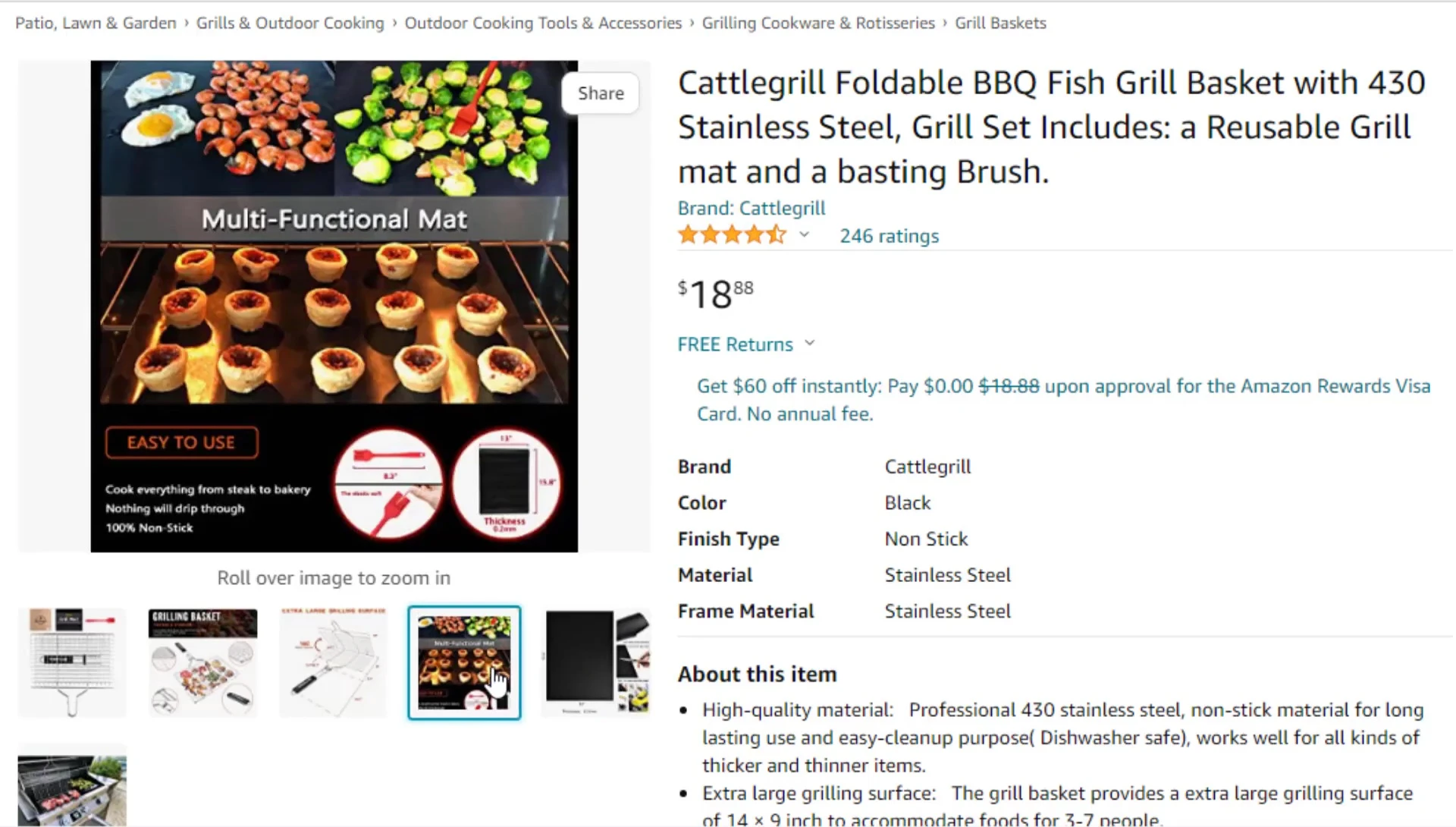Close-up of the handle, grill mat, and basting brush