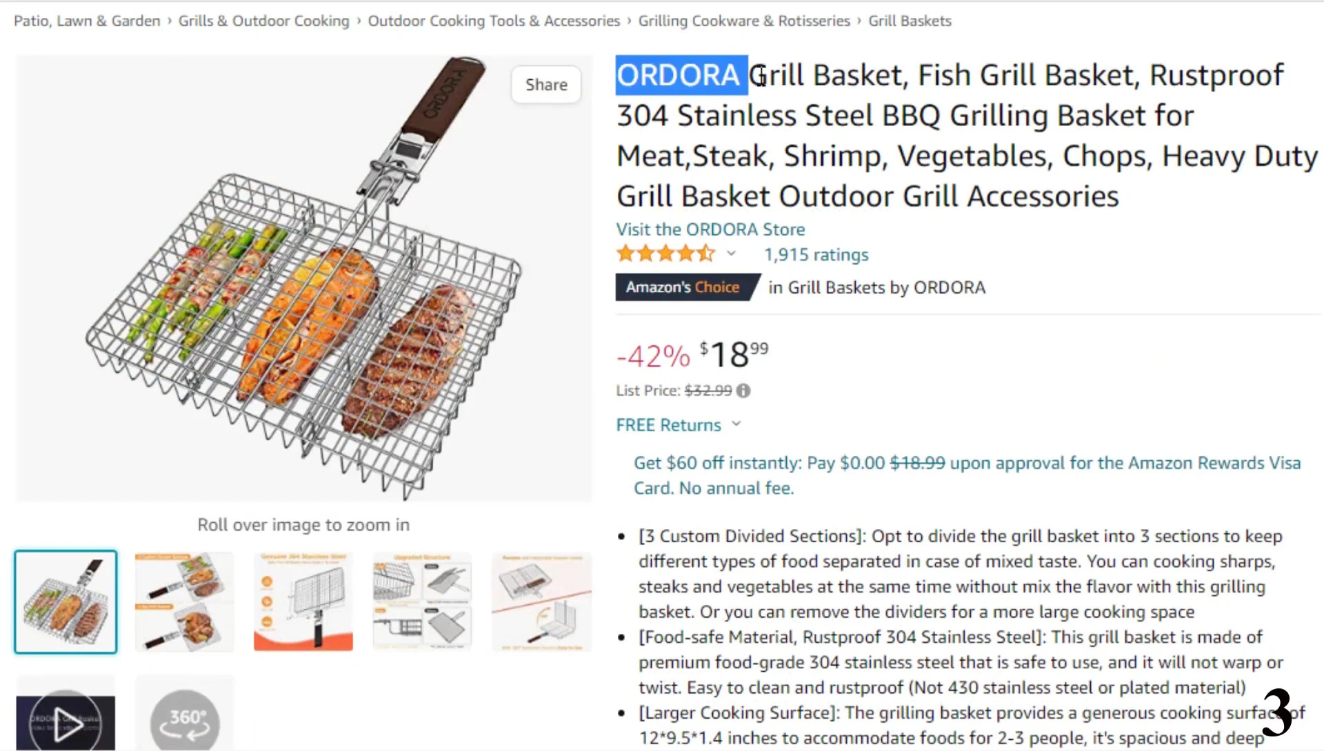Product shot of Fish Grill Basket #3