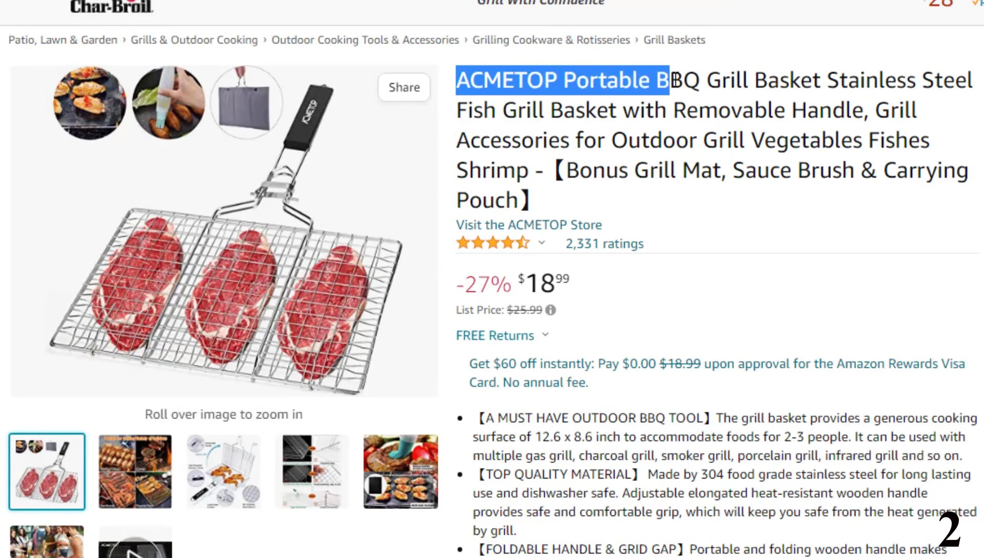 Product shot of Fish Grill Basket #2