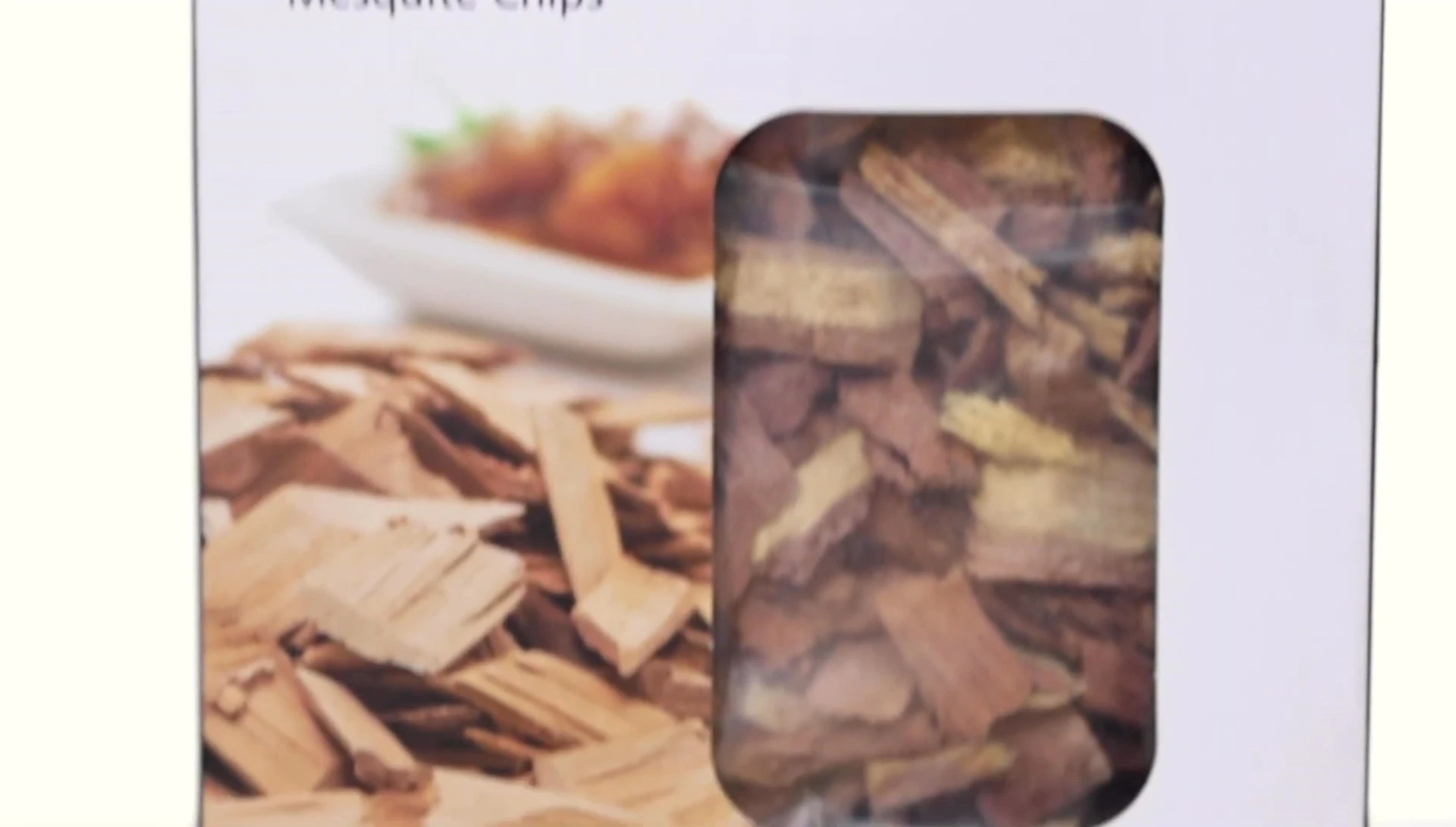 Mesquite wood chips and smoked meat