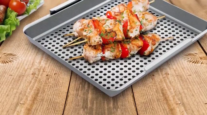 The Yukon Glory barbecue grill basket showcasing its wide design.