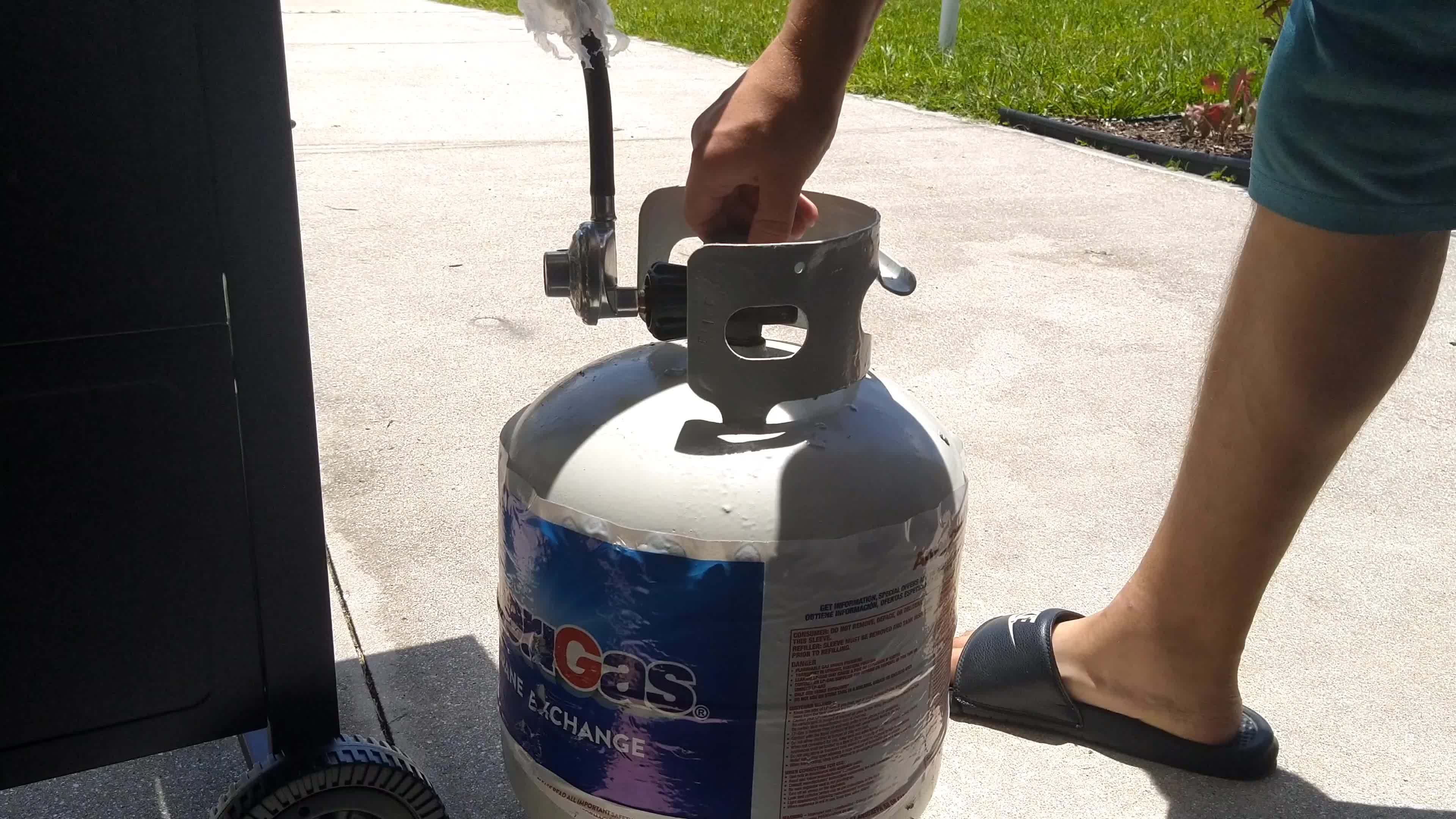 Turning on the propane tank valve
