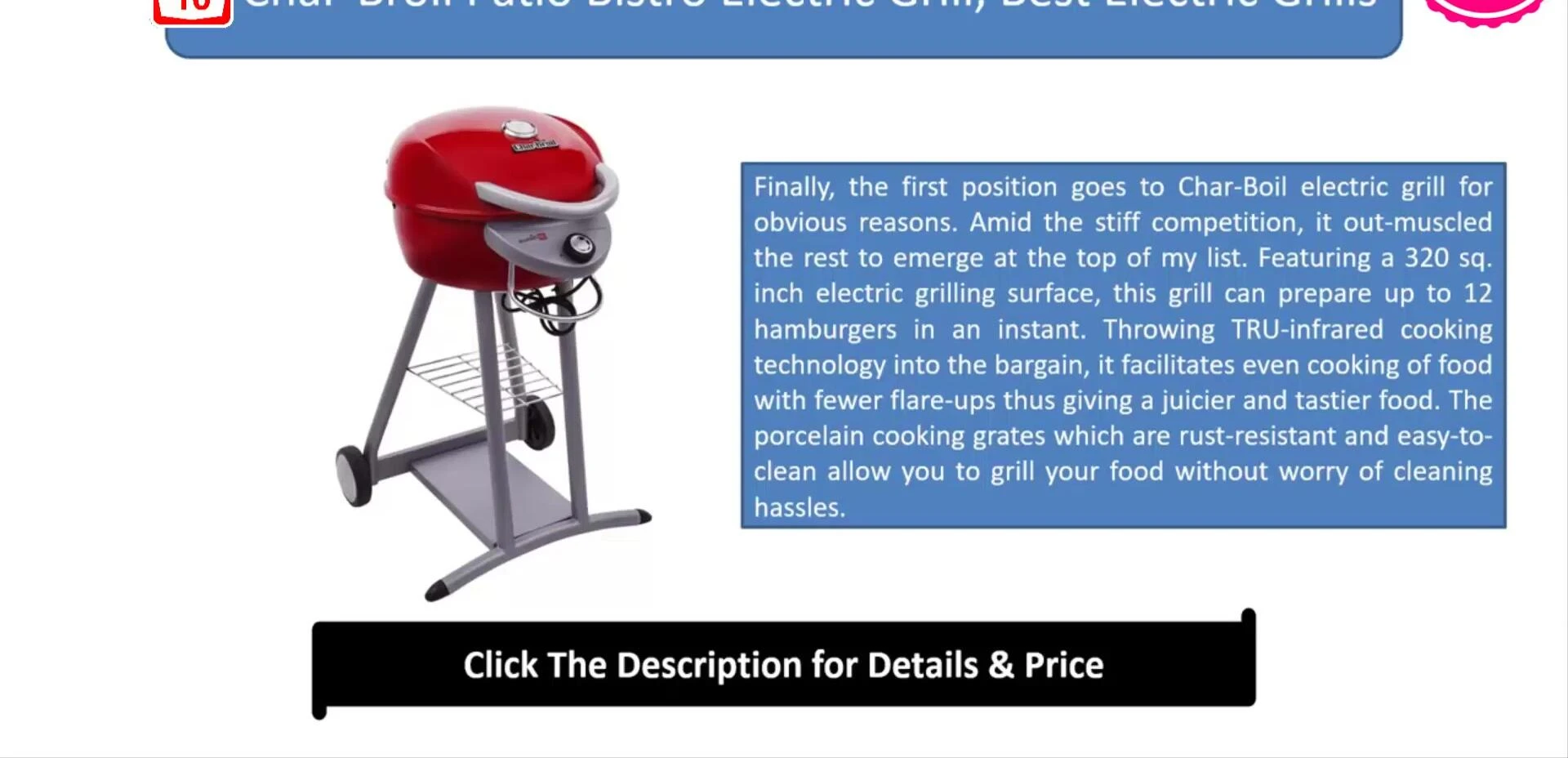 Close-up of the Charbroil grill's cooking surface