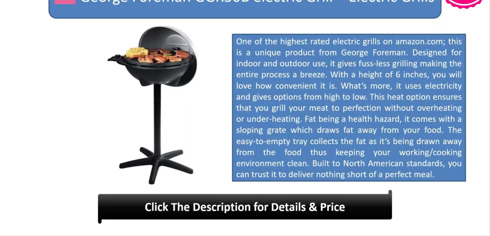 Close-up of the George Foreman grill's sloped grate and drip tray