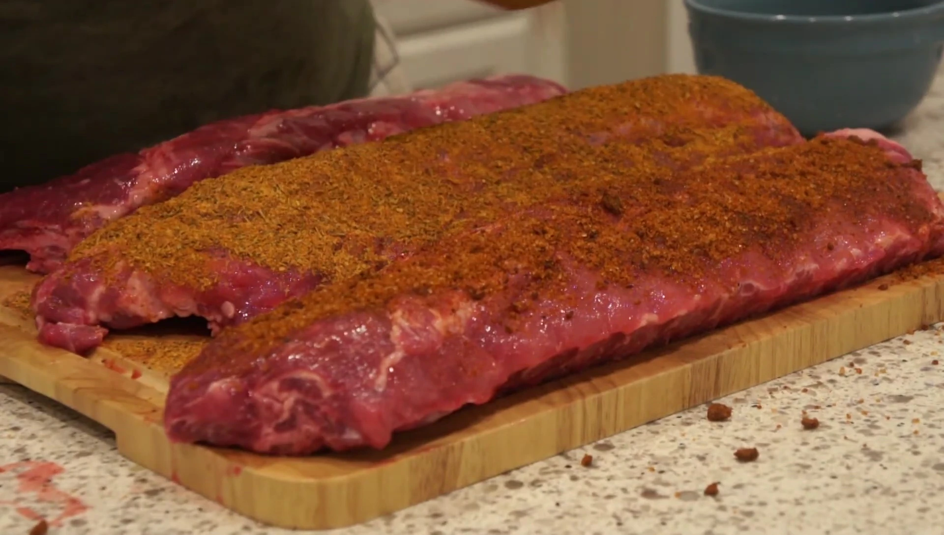 Applying homemade rub.