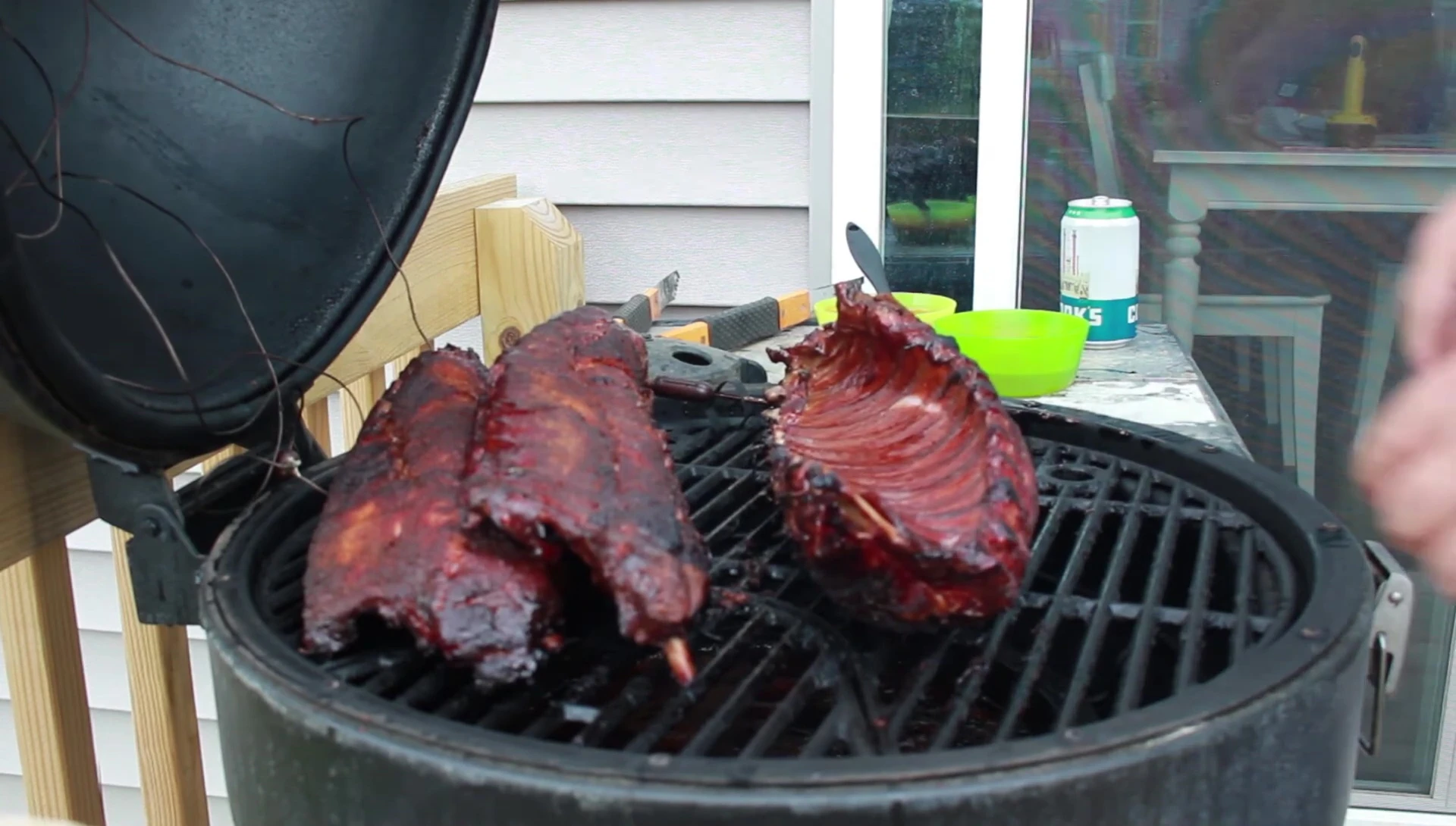 Applying honey barbecue sauce.