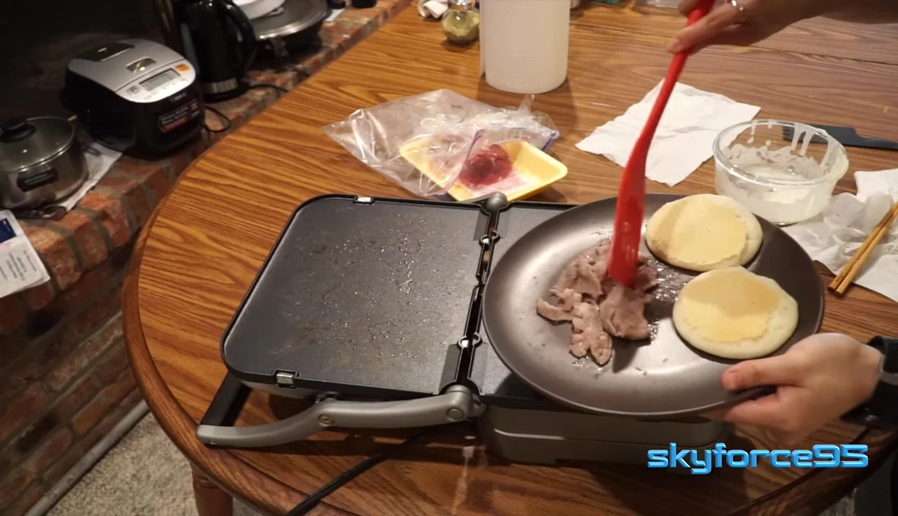Cooked food on the griddle.