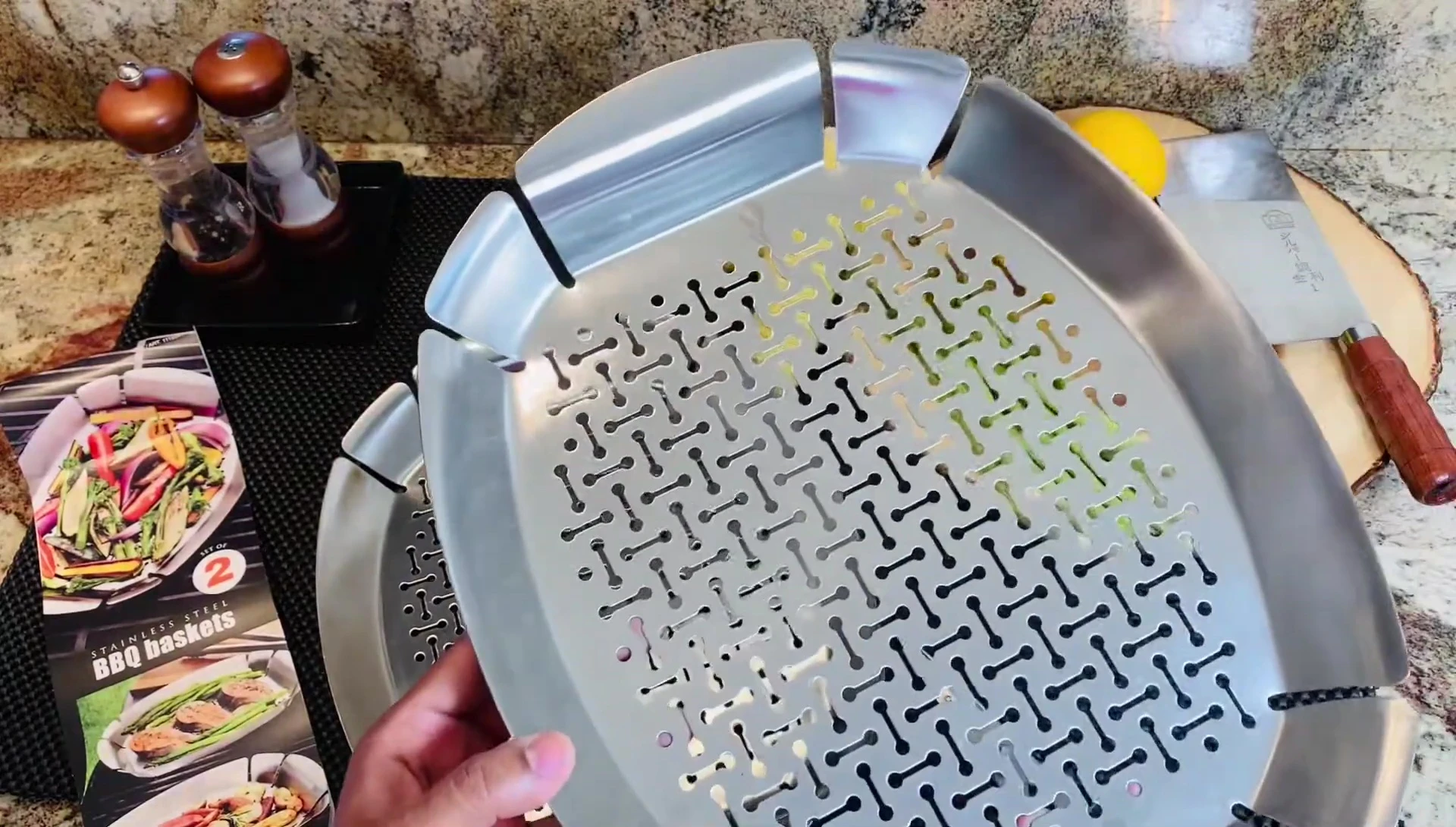 Basket highlighting the brushed stainless steel finish