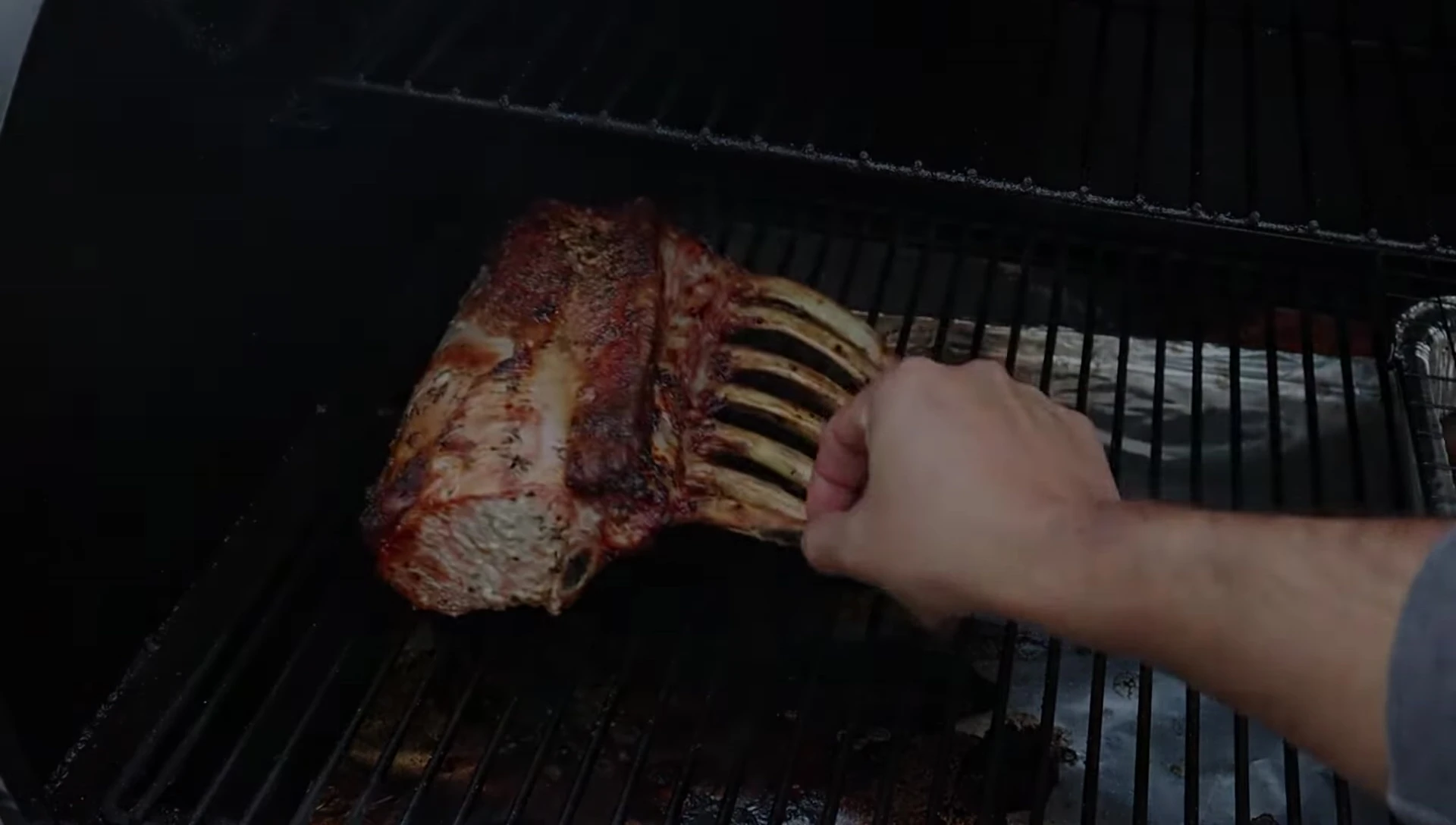 Close-up of the half crown roast of pork.