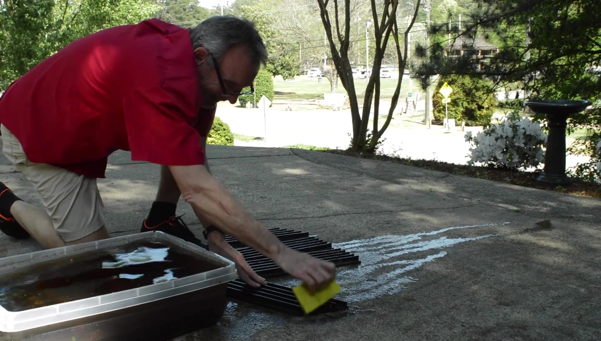 Close-up of the scrubbing process.