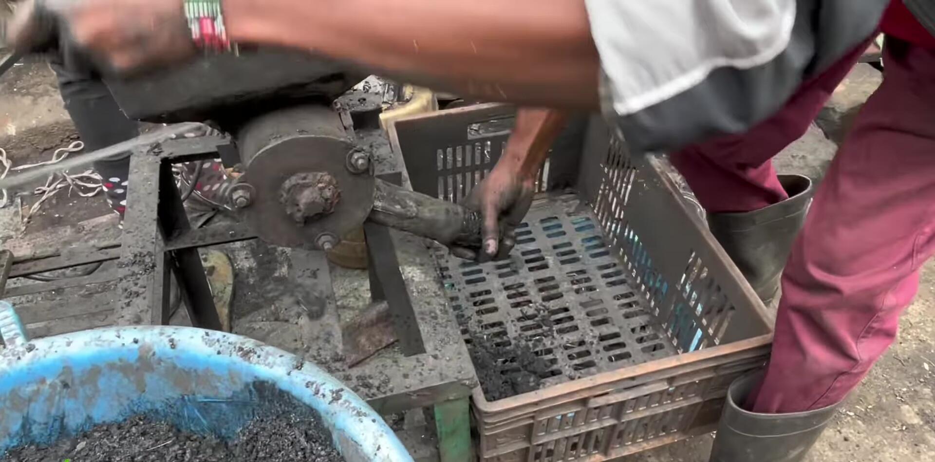 Finished charcoal briquettes.