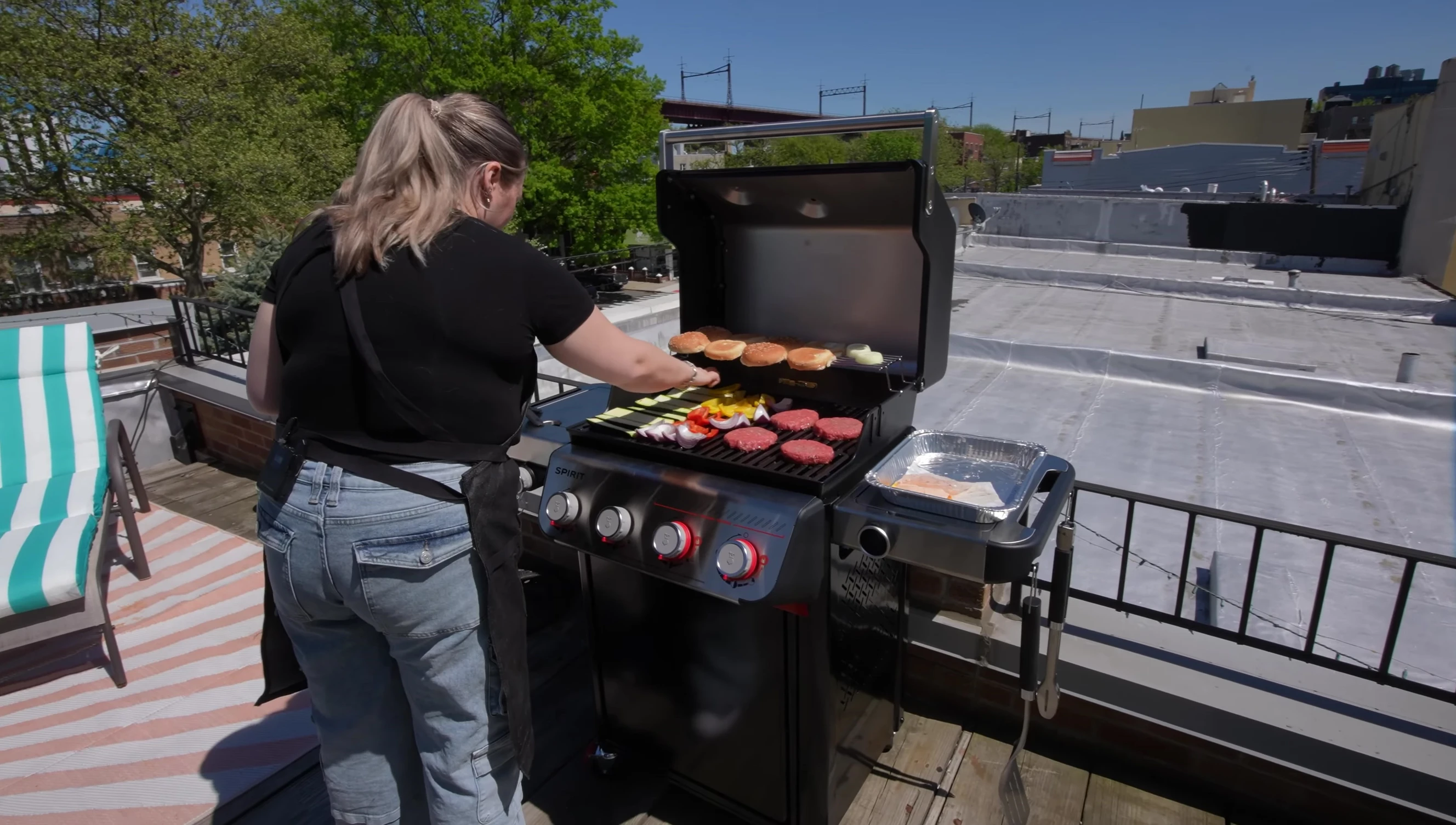 Grilling food with a satisfied user