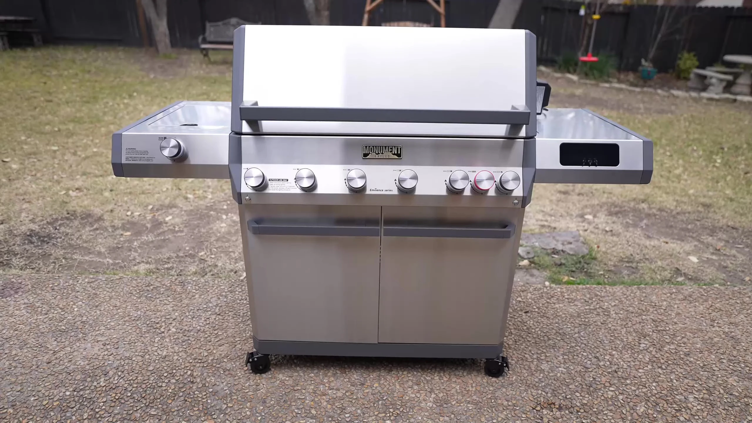Full view of the grill showcasing the extensive stainless steel components
