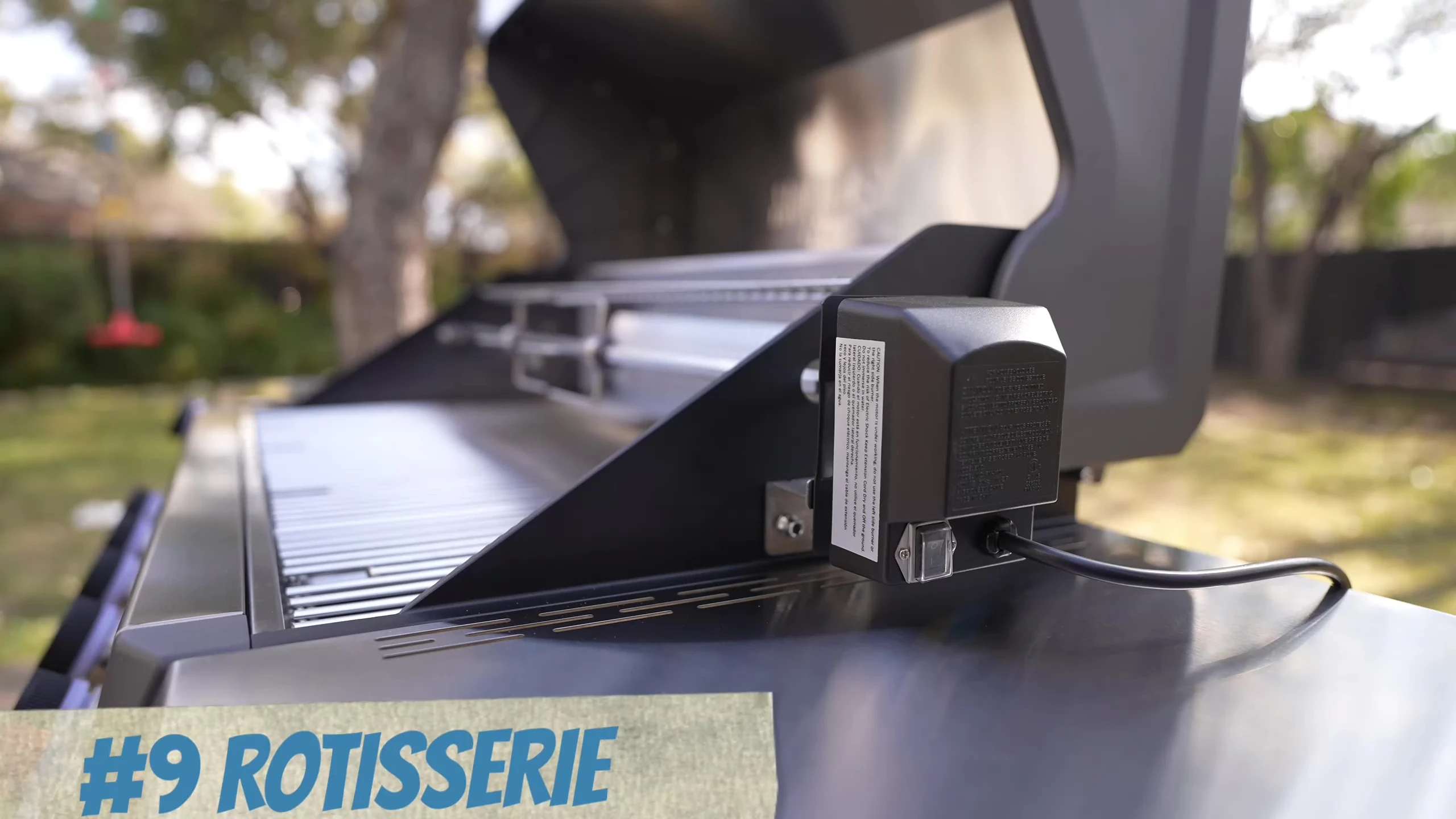 The included stainless steel rotisserie kit