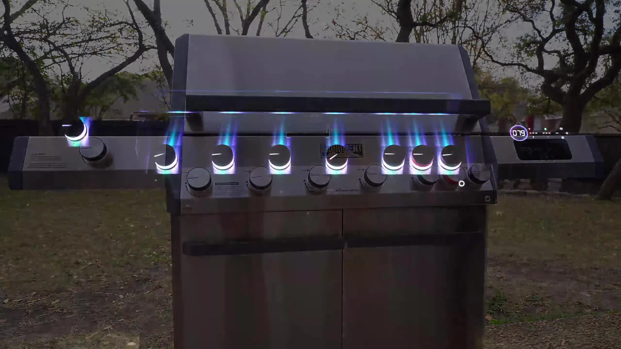 Nighttime shot showcasing the illuminated touchscreen display