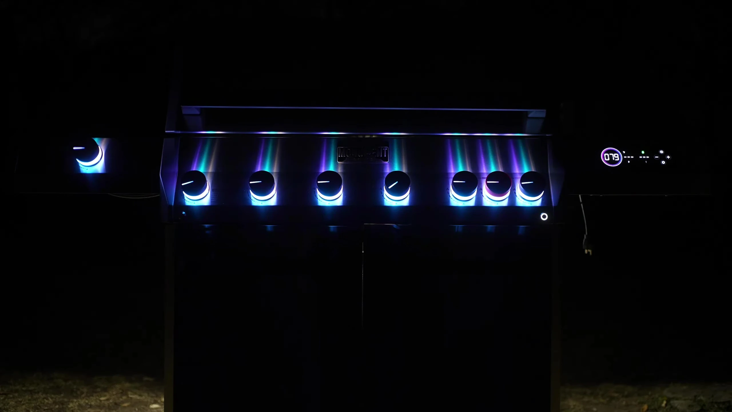 Close-up of the lighted knobs, displaying different colors